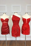 Glamorous Black Bodycon One Shoulder Sequin Star Above Knee Homecoming Dress BM bride