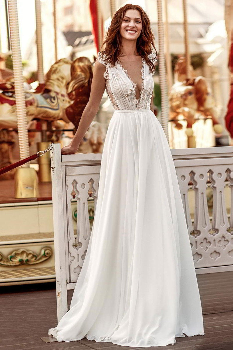 Sleeveless Long Chiffon Wedding Dress BM bride