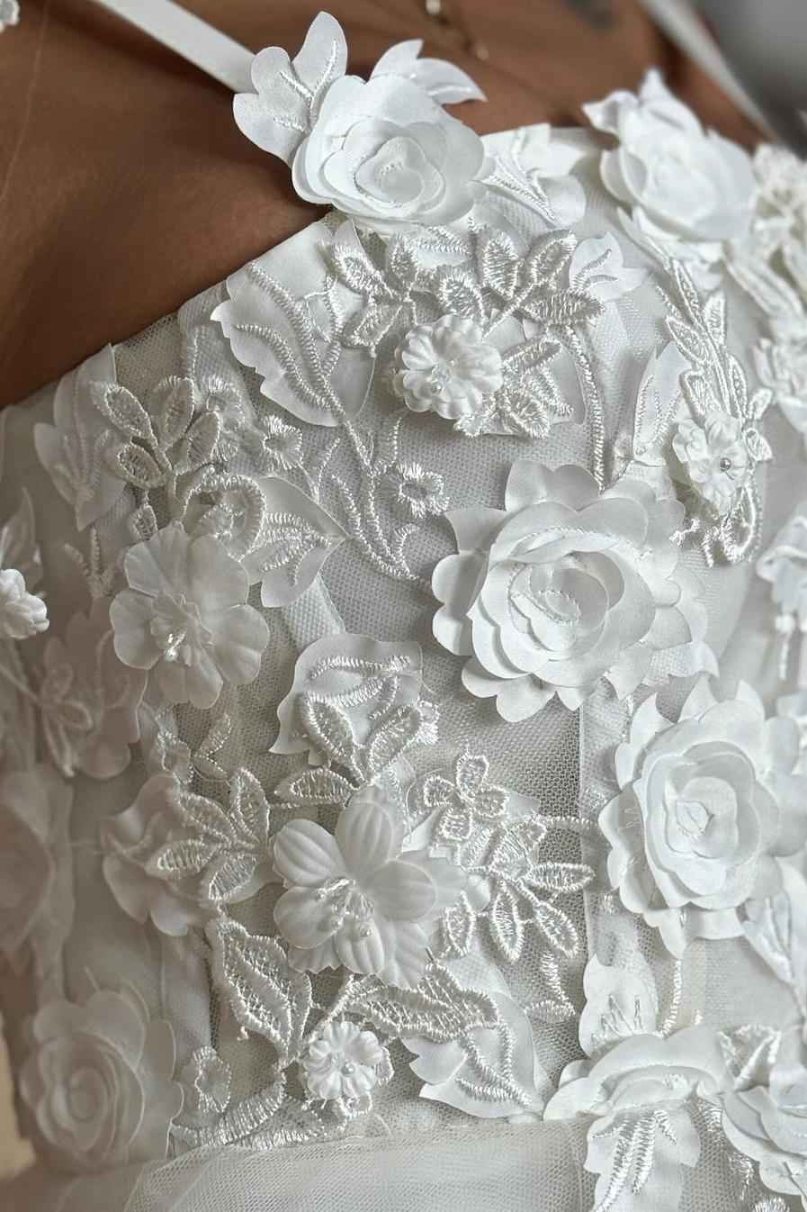 Spaghetti Strap Sleeveless A Line Prom Dress With Lace Appliques