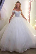 Long Princess Off-the-Shoulder Wedding Dress with Tulle BM bride