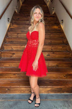 Sparkly Fuchsia Corset A-Line Tulle Short Homecoming Dress with Lace