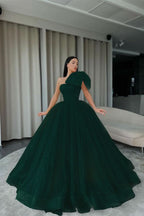 Orange One-Shoulder Ball Gown Evening Dress with Sequins BM bride