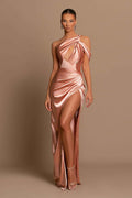 One Shoulder Sleeveless Stunning Pleated Mermaid Evening Dress With Side Split