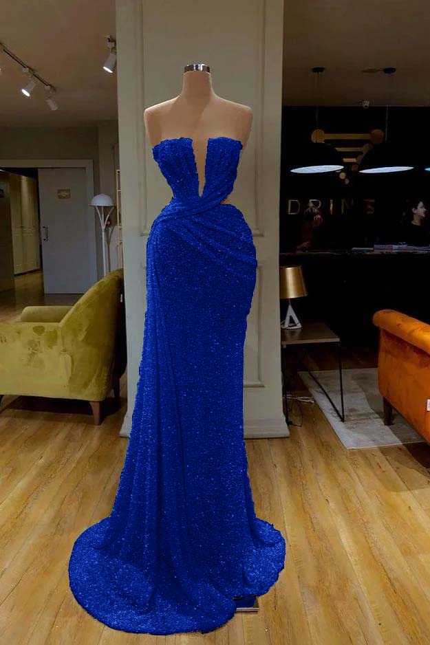 Sequins Sleeveless Gorgeous White Strapless Prom Dress With Pleated Online BMBRIDE