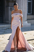 Off the Shoulder Strapless Sleeveless Split Long Prom Dress With Pleated