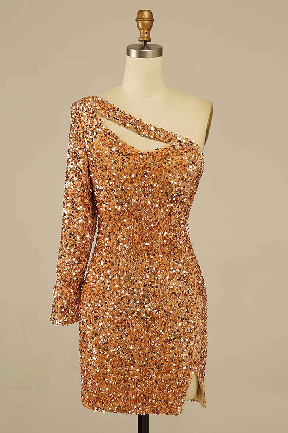 Purple Cut Out Open Back One Shoulder Sequins Homecoming Dress