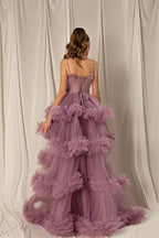 Shiny Spaghetti-Strap Layered Mermaid Prom Dress BM bride