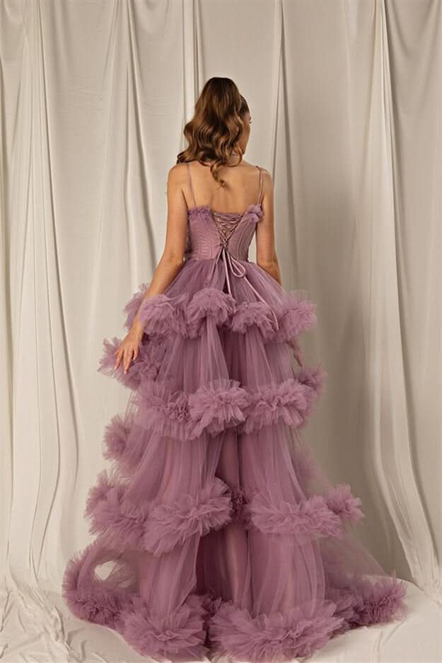 Shiny Spaghetti-Strap Layered Mermaid Prom Dress BM bride