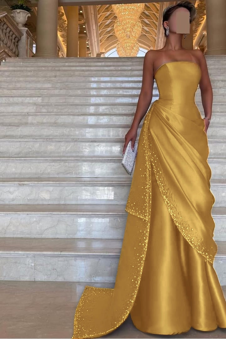 Chic Strapless Sleeveless Long Prom Dress With Pleated Beading BMBRIDE