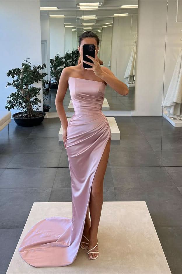Sleeveless Strapless Long Mermaid Slit Evening Dress BM bride