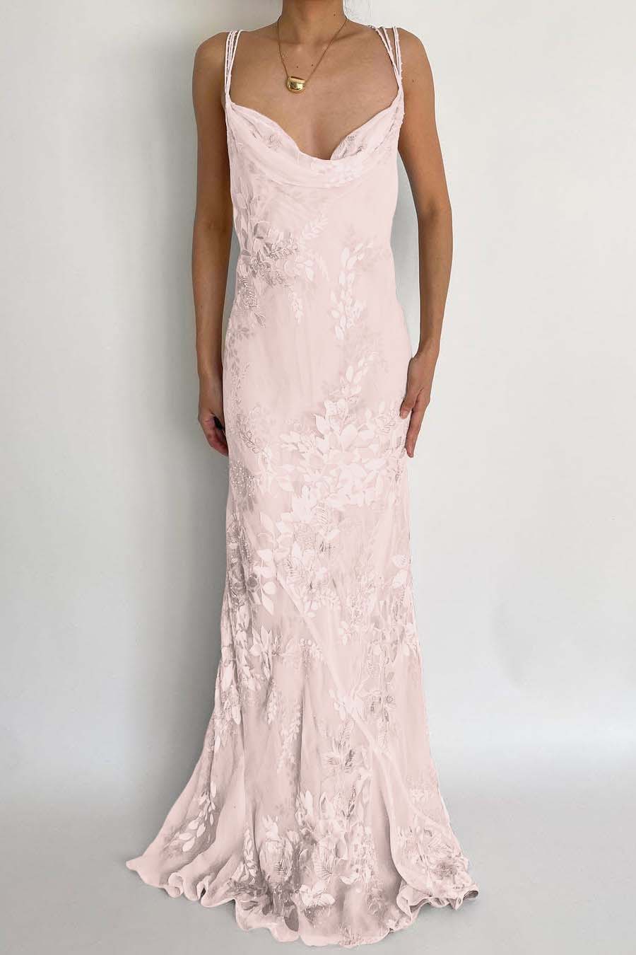 Spaghetti Strap Sleeveless Long Mermaid Prom Dress With Appliques BMBRIDE