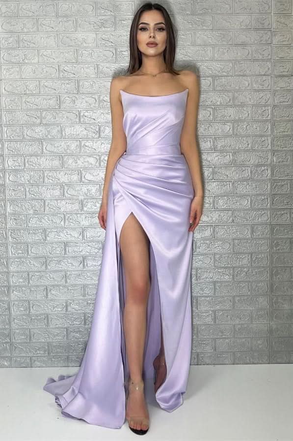 Lavender Strapless Sleeveless Mermaid Prom Dress with Split BM bride