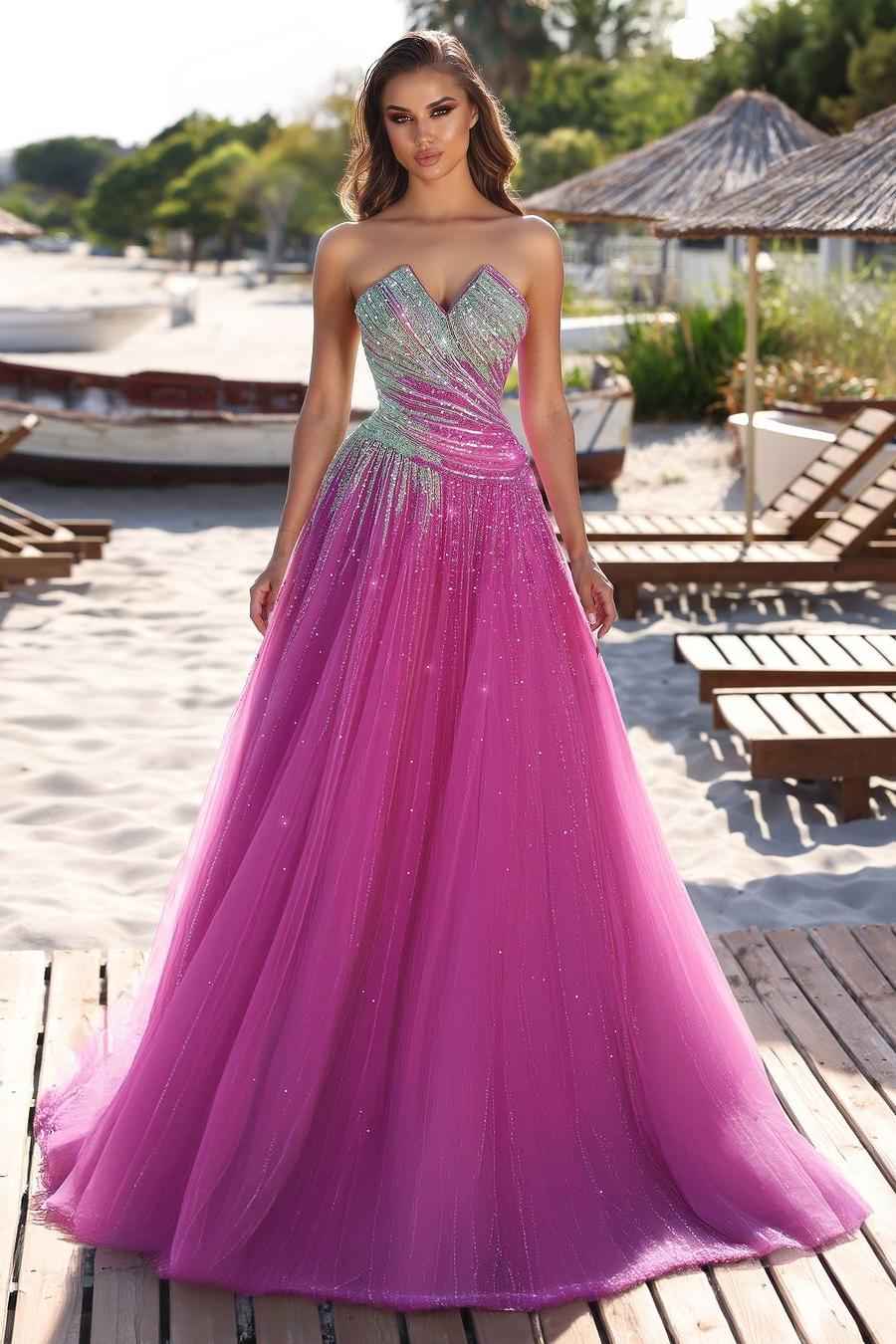 Charming Tulle Strapless Sleeveless Mermaid Long Prom Dress With Sequins