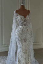 Long Sleeve White Wedding Dress with Beading on Tulle BM bride