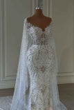 Long Sleeve White Wedding Dress with Beading on Tulle BM bride