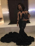Glamorous Applique Embroidery Black Mermaid Floor Length Prom Dress