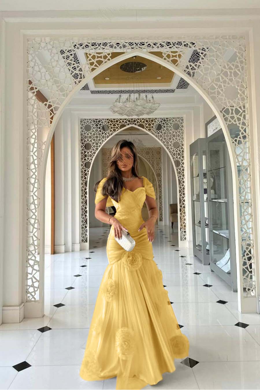 Sweetheart Short Sleeves Long Mermaid Prom Dress With Pleated BMBRIDE