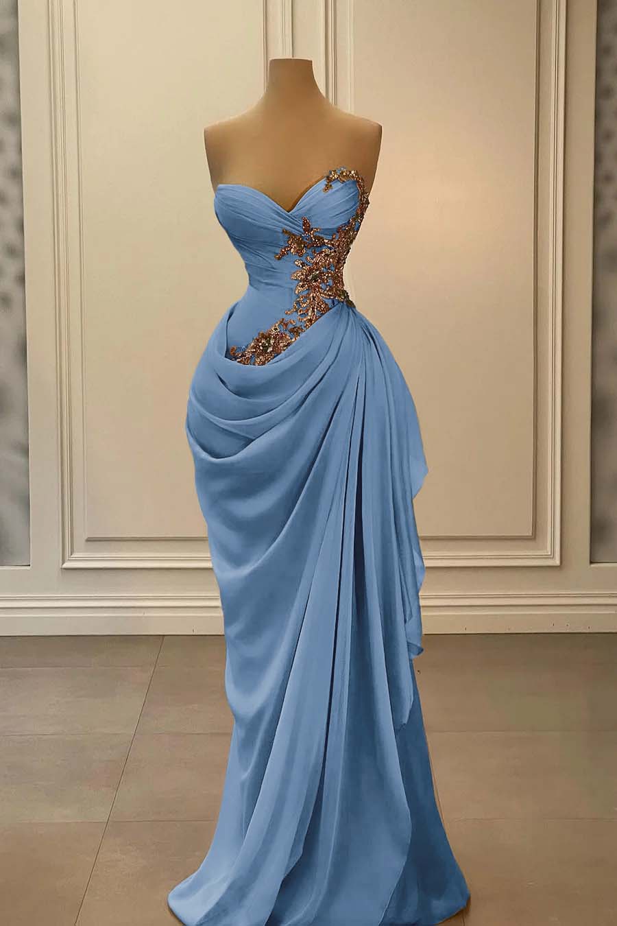 Strapless Sleeveless Long Mermaid Prom Dress With Appliques BMBRIDE