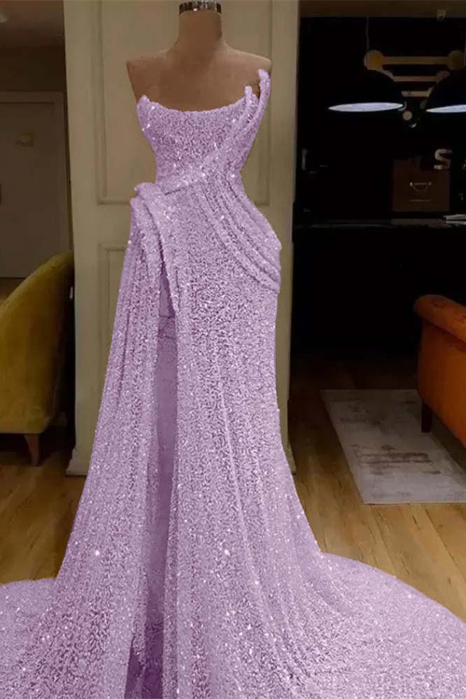 Sequin Strapless Sleeveless Long Mermaid Prom Dress With Split BMBRIDE