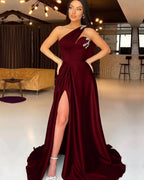 Dark Green One-Shoulder Mermaid Evening Dress with Split and Beadings BM bride