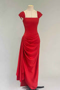 Square Neck Sleeveless Long Mermaid Prom Dress With Pleated