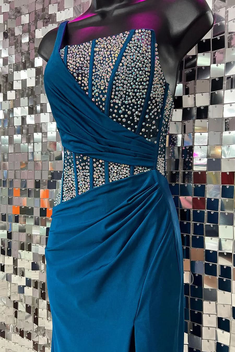 Sparkly Blue Sheath Sequins Long Prom Dress with an Elegant Slit for a Chic Look BM bride