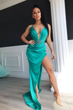Halter V-Neck Evening Dress with Split BM bride