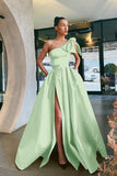 Yellow One-Shoulder Prom Dress Split with Pockets BM bride
