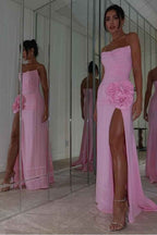 Strapless Sleeveless Long Prom Dress With High Split Pleaded