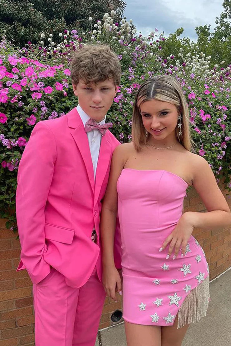 Stunning A-Line Sheath Backless Hot Pink Sequins Homecoming Dress BM bride