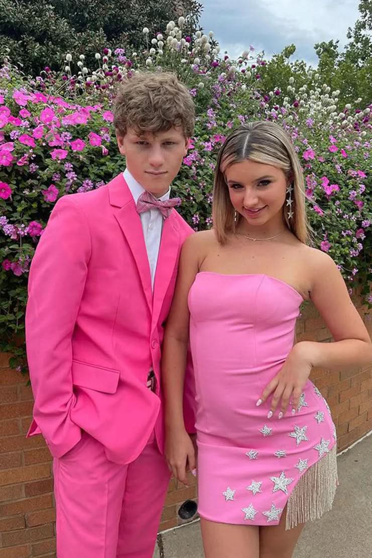 Stunning A-Line Sheath Backless Hot Pink Sequins Homecoming Dress BM bride