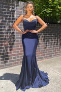 Long Spaghetti Strap Sleeveless Mermaid Ruffles Prom Dress With Beadings