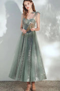 Elegant Sweetheart Strapped A-Line Sequined Prom Dress with Tulle BM bride