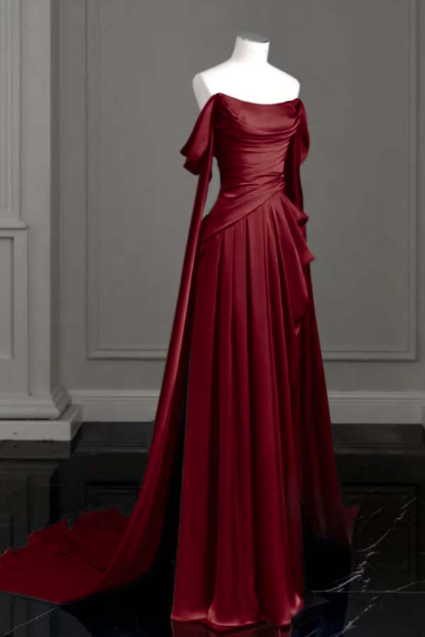 Off the Shoulder Strapless Sleeveless Long Prom Dress With Pleated BMBRIDE