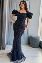 Off the Shoulder Sleeveless Long Mermaid Prom Dress With Beading