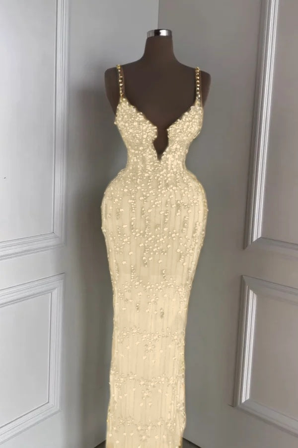 Spaghetti Strap Sleeveless Long Mermaid Prom Dress With Beading