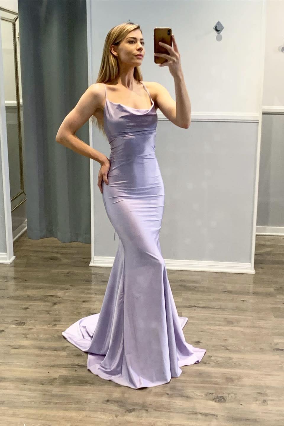 Light Purple Spaghetti-Straps Mermaid Prom Dress BM bride