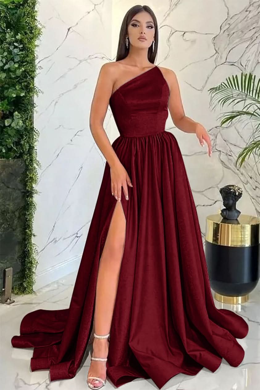 Vintage Light Pink One Shoulder Sleeveless Evening Dress with Slit BM bride