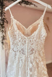 A-Line Sweetheart Spaghetti-Straps Tulle Wedding Dress With Lace Appliques BM bride
