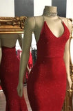 Sleeveless Red Mermaid Prom Dress with Sequins BM bride