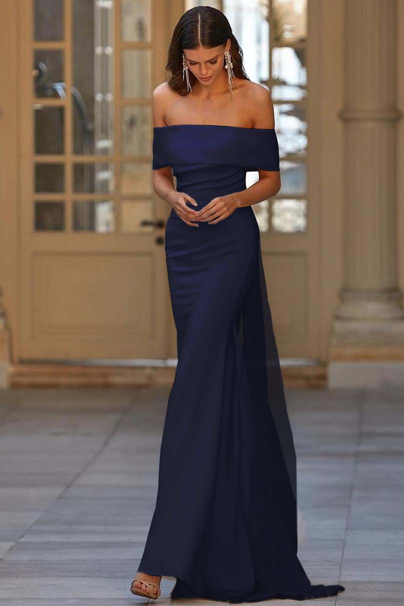 Off the Shoulder Strapless Mermaid Long Prom Dress With Tulle BMBRIDE