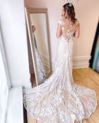 Black Back A-line Wedding Dress V-neck Open With Lace Tulle BM bride