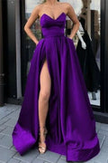 Purple Sweetheart Long Prom Dress with Split and Pockets BM bride