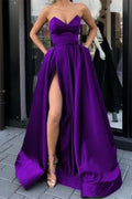 Sweetheart Strapless Sleeveless Long Prom Dress Purple Split With Pockets BMBRIDE