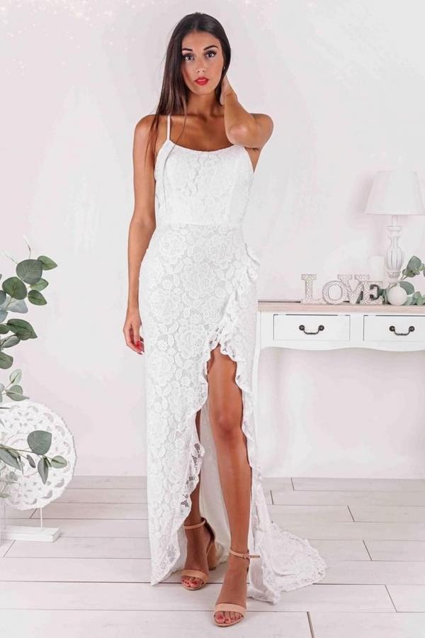 Strapless Spaghetti Strap Mermaid Prom Dress with Slit BM bride