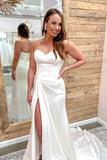 Elegant Sweetheart Backless Satin Mermaid Wedding Dress with Floor-Length Split BM bride