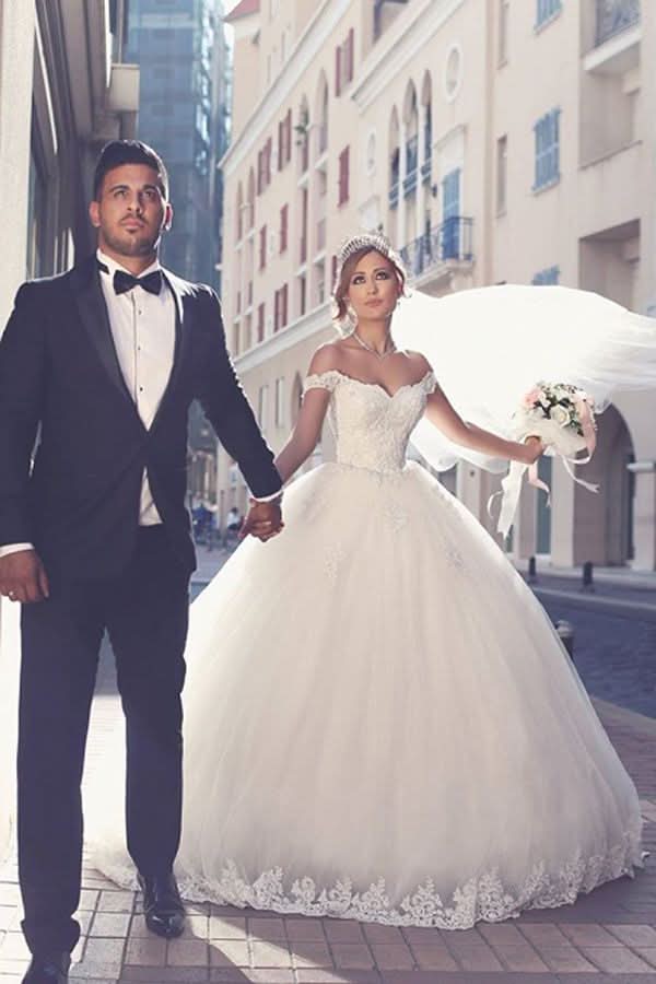 Romantic White Wedding Dress Sweetheart With Lace BM bride