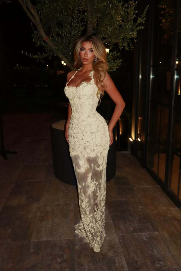 Halter Sleeveless Long Mermaid Prom Dress With Lace Embroidery BMBRIDE