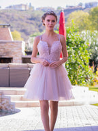 Glamorous Sheath V Neck Sequined Lace Homecoming Dress BM bride