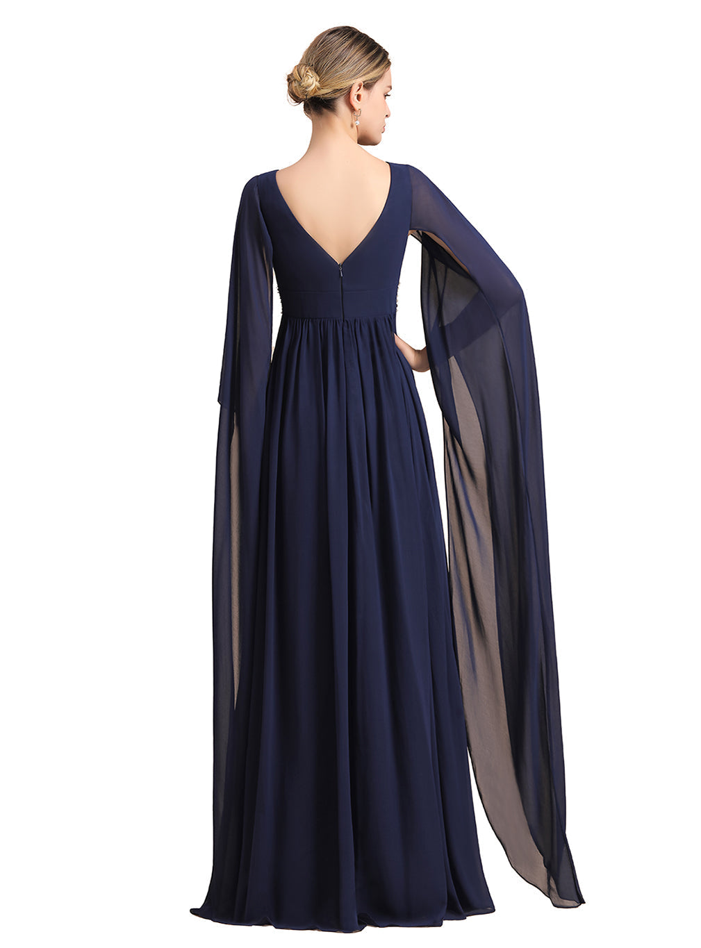Deep V-Neck Long Sleeves Chiffon Floor-Length Dress BMbride